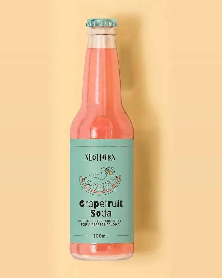 Slothers Grapefruit Soda 200 ml bottle with mint green label