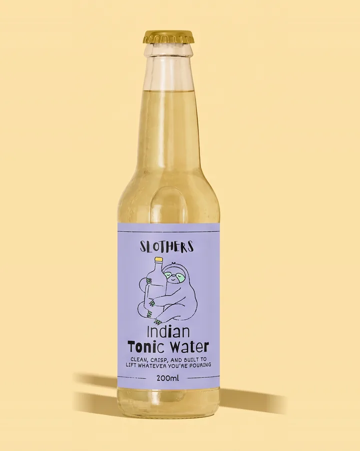 Slothers Indian Tonic Water 200 ml bottle with violet sloth label